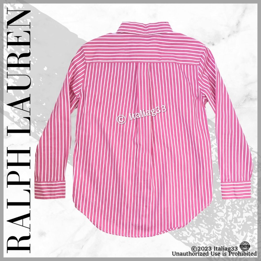 Ralph Lauren Polo Oxford Dress Shirt Pink Striped Long Sleeve Boys 6 Brand New! - Picture 12 of 13